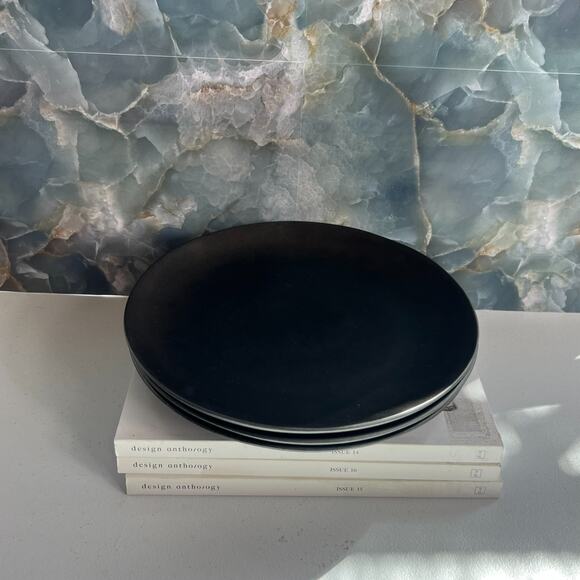 West Elm Dinner Plates Set of 3 Stoneware Black Brown Ceramic - Picture 1 of 10